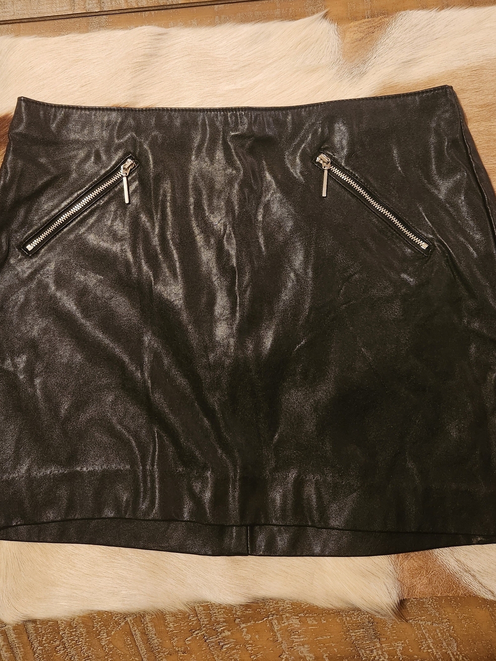 H&M Black Faux Leather Mini Skirt with Zip Pockets